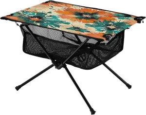 Abstract Floral Pattern Portable Folding Camping Table, Compact Lightweight Beach Table with Carrying Bag for Outdoor Picnics, BBQs, Camp