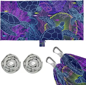 Abstract Turtles Blue Purple Camping Hammock Single Portable Hammocks 330 lbs Capacity with 2 Tree Straps and Attached Carry Bag,Perfect for Outdoor,Indoor,Beach,Camping,Travel