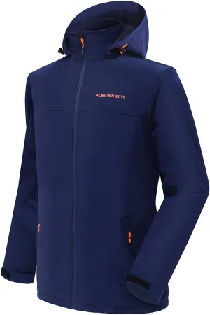 Acmelogy Men's Fleece Lined Softshell Jacket with Detachable Hood, Waterproof, Breathable, 8000mm/5000gm, YKK Zipper