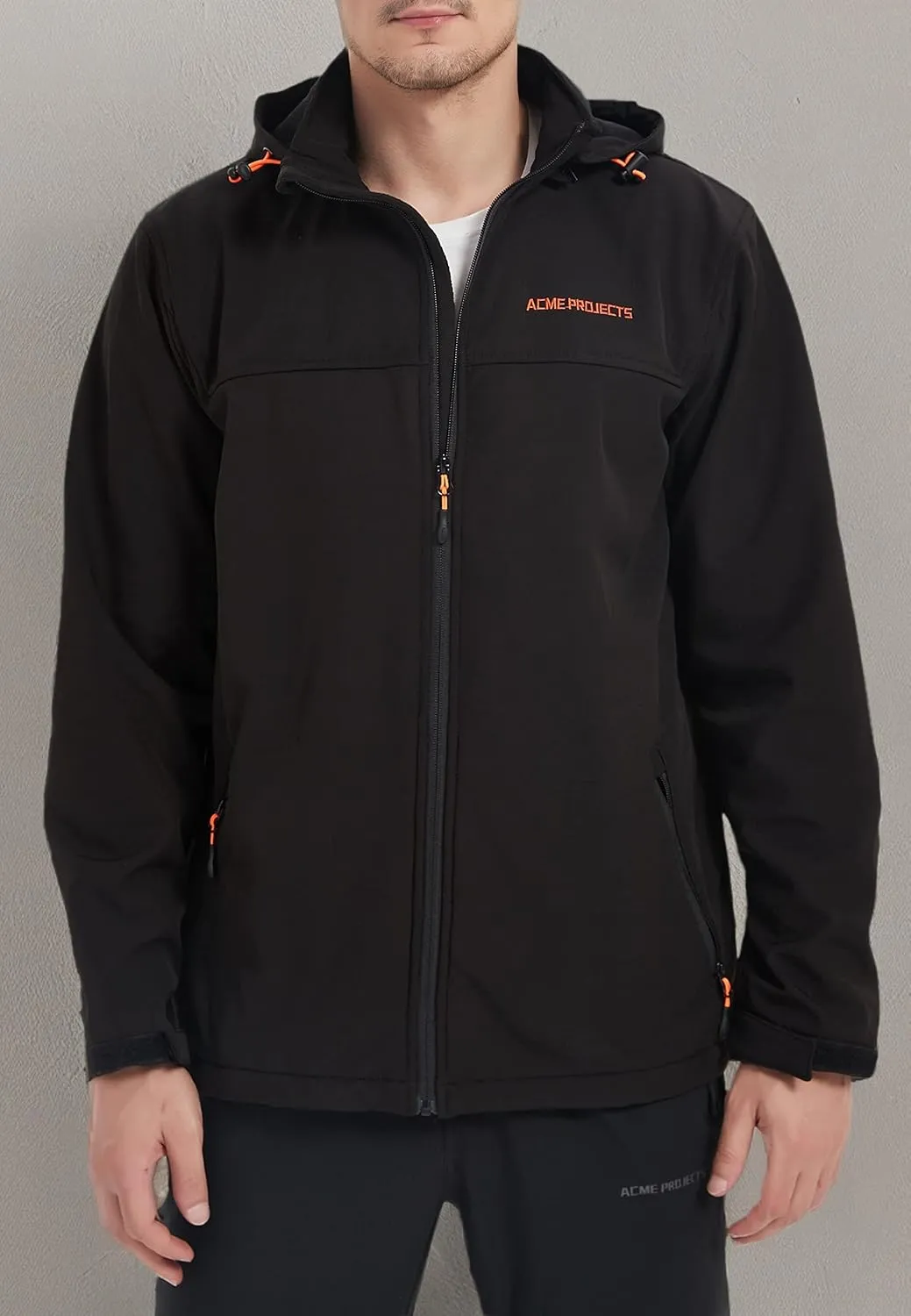 Acmelogy Men's Fleece Lined Softshell Jacket with Detachable Hood, Waterproof, Breathable, 8000mm/5000gm, YKK Zipper