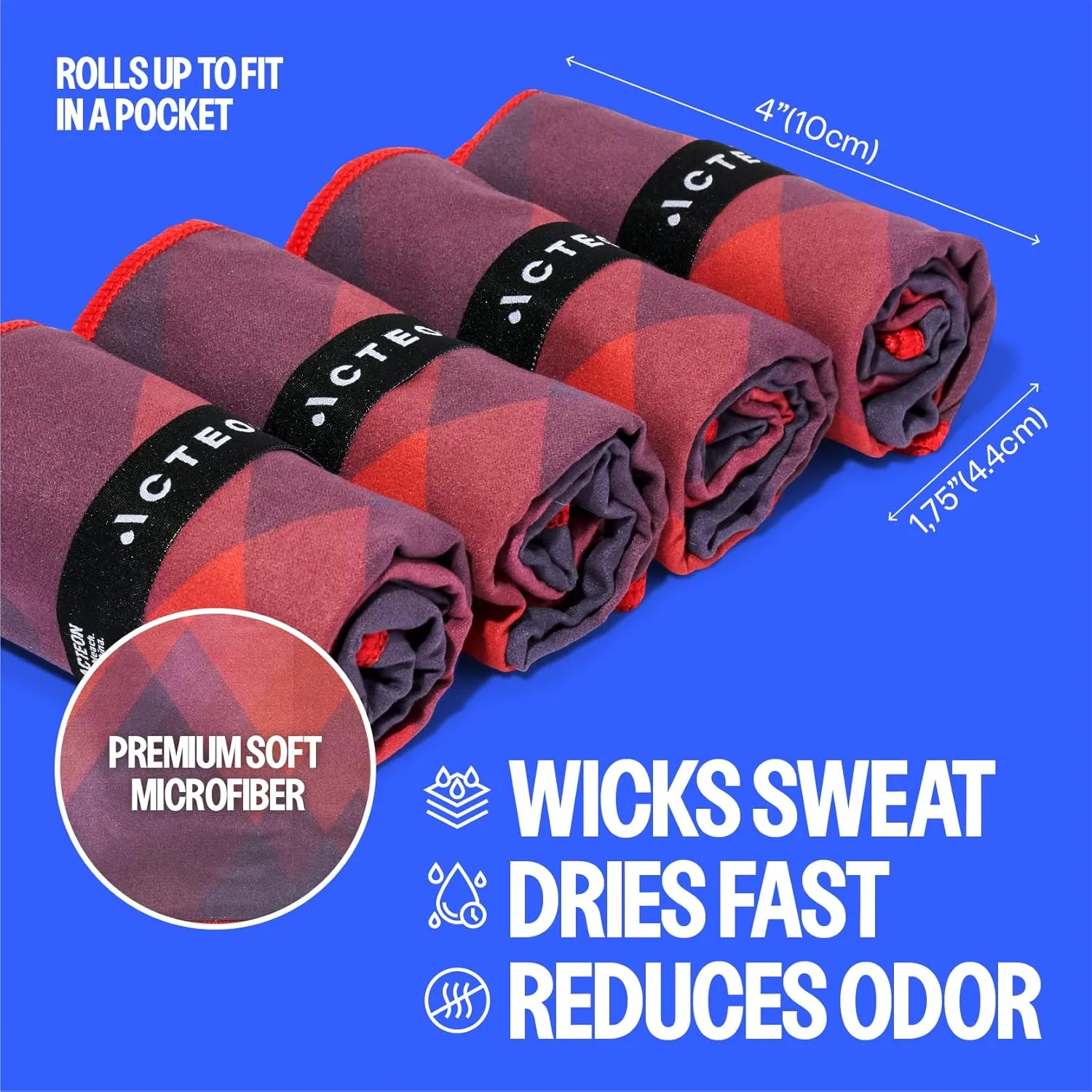 Acteon Quick Dry Microfiber Gym Towel, 4 Pack Odor-Free, Super Absorbent Workout Towels, Body Sweat