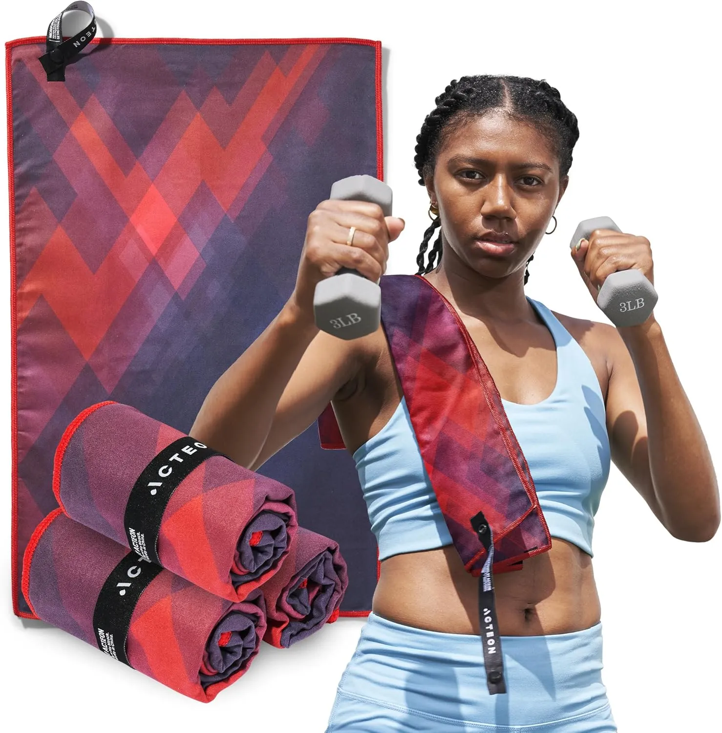 Acteon Quick Dry Microfiber Gym Towel, 4 Pack Odor-Free, Super Absorbent Workout Towels, Body Sweat