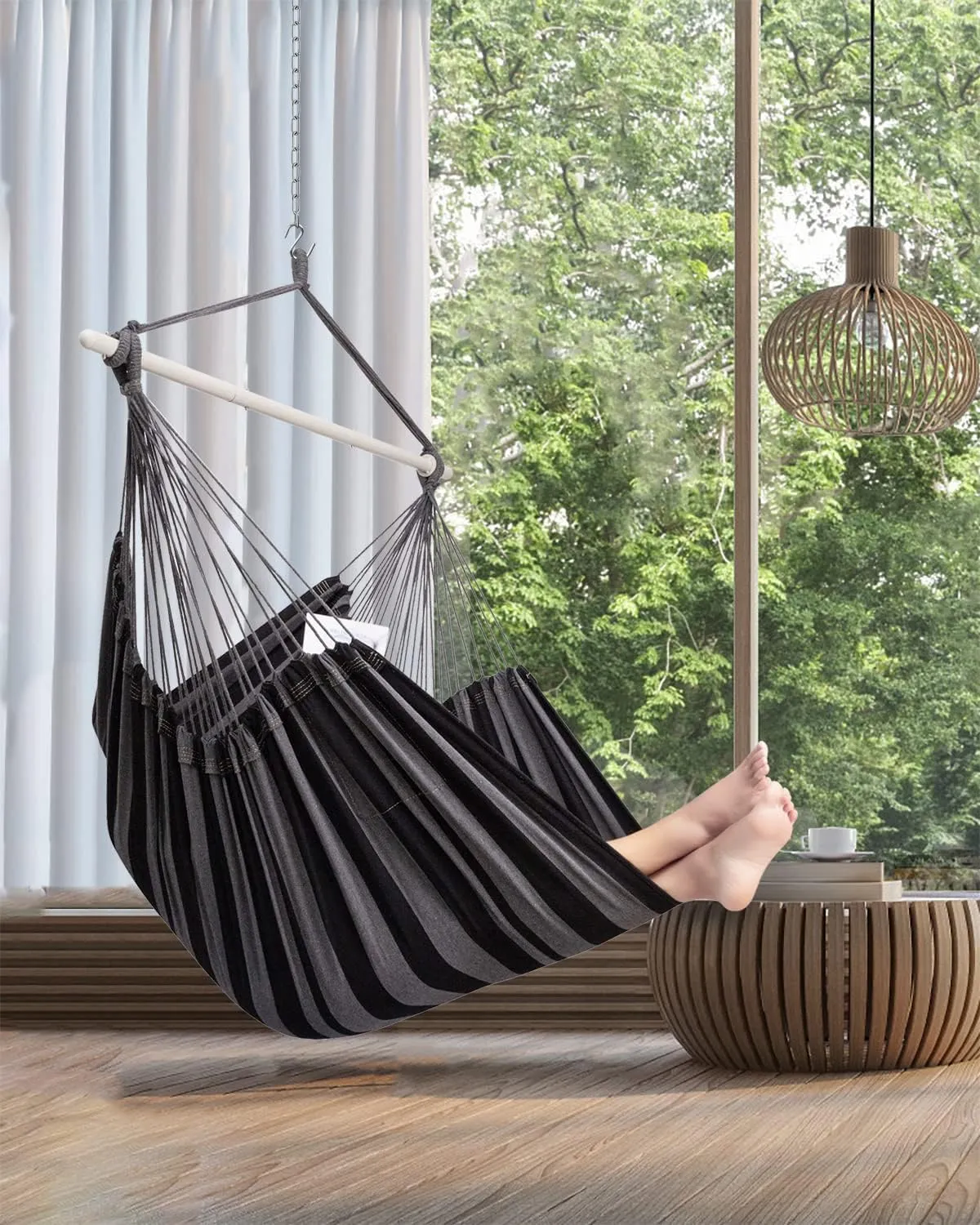 ADVOKAIR Hammock Chair Hanging Chair Rope Swing XXL - Max 500lbs, 70in Large Hammock Swing Chair -Portable Steel Spreader Bar with Anti-Slip Rings-Roomy & Strong