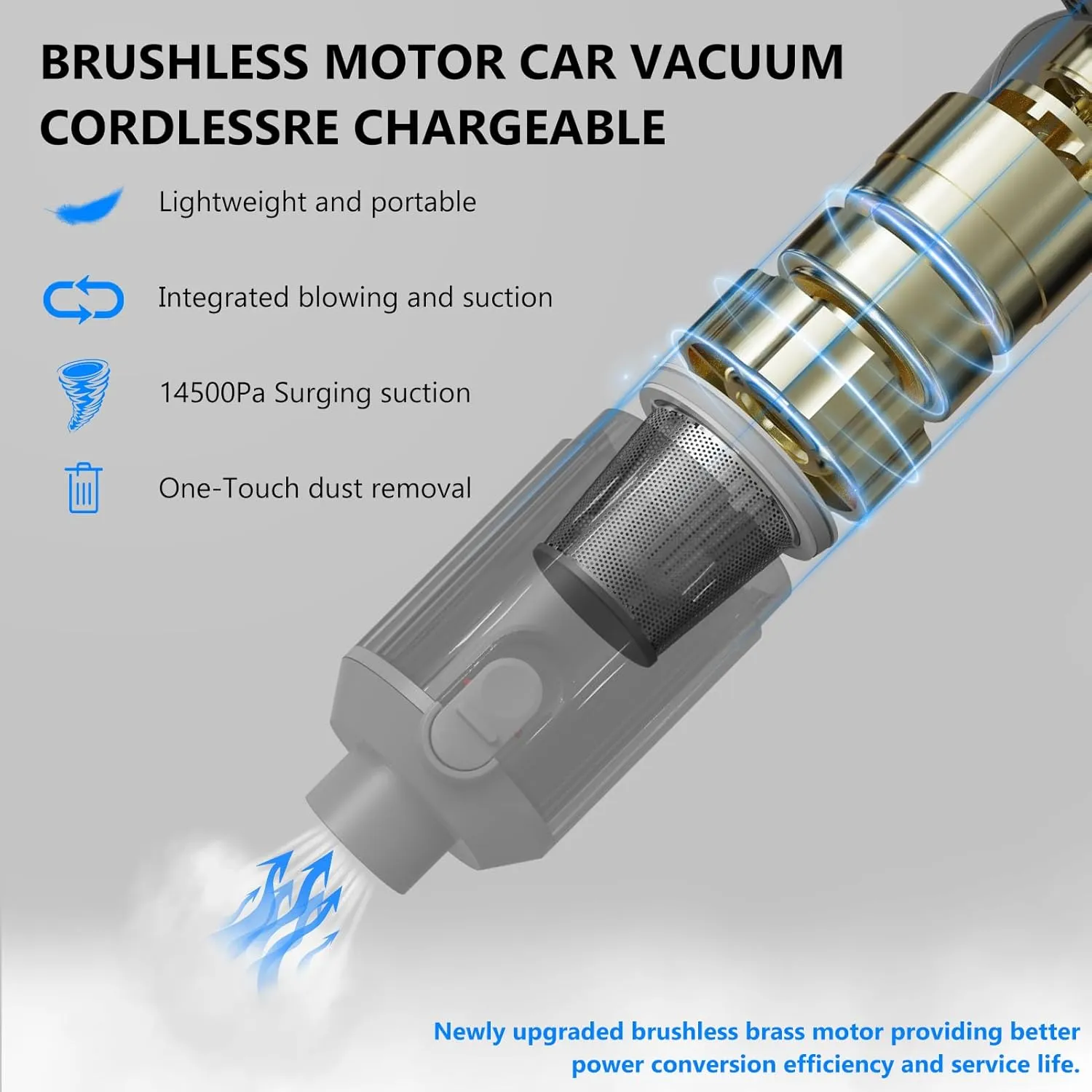 AirifyPro Vac V2 Portable Air Blower/Car Vacuum 16000PA High Power 90°Foldable 3in1 Handheld Vacuums Cleaner Brushless Motor Cordless Duster Grey
