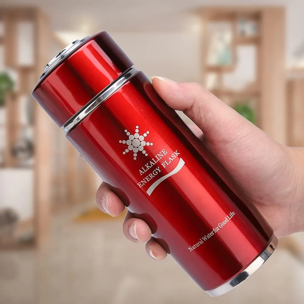 Alkalin Water Bottle, 400ml Stainless Hydrogen Water Bottle Portable Insulated Alkalin Water Filter Bottle Nano Balance Bio Energy Lonizer Cup Flask for Travel, Camping, Hiking (Red)
