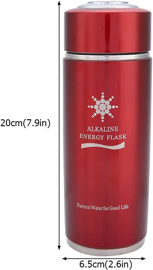 Alkalin Water Bottle, 400ml Stainless Hydrogen Water Bottle Portable Insulated Alkalin Water Filter Bottle Nano Balance Bio Energy Lonizer Cup Flask for Travel, Camping, Hiking (Red)