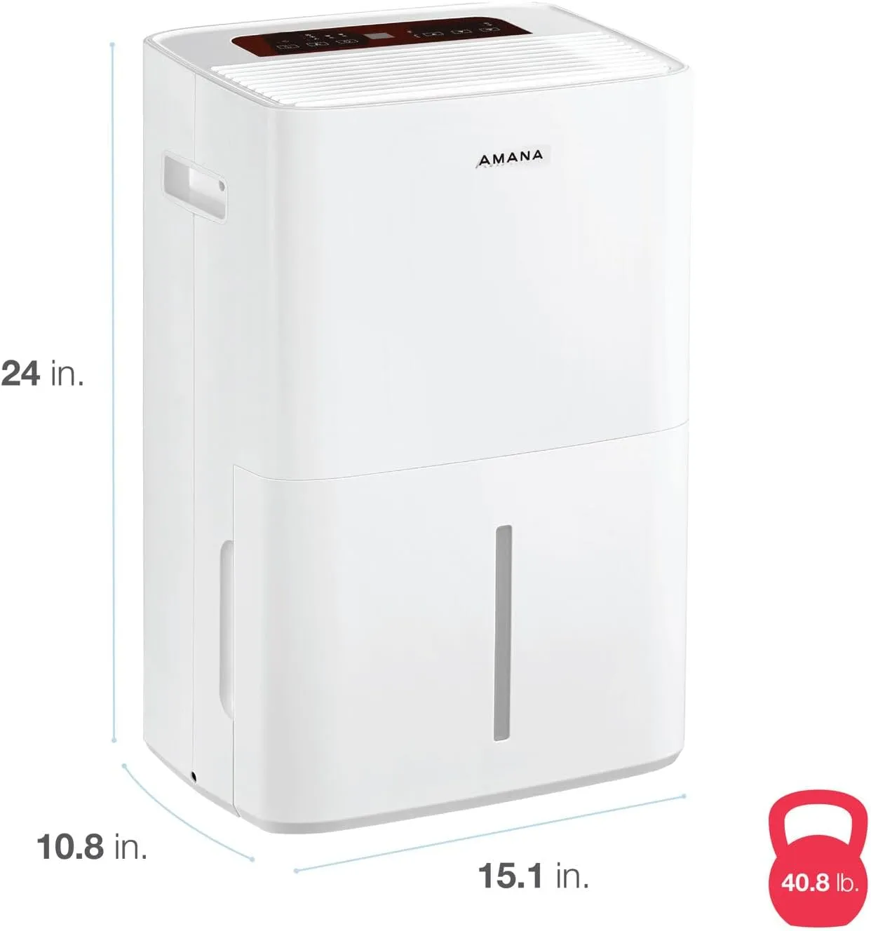 Amana 50-Pint Portable Dehumidifier with Pump for Basement, Garage, Living Room, Attic, 115V, with Auto-Shutoff and Timer, Energy Star, White