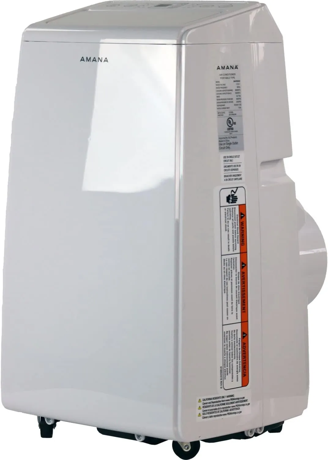 Amana AMAP084AW AC 8,000 BTU Portable Air Conditioner, for Rooms up to 300 Sq. Ft, with Dehumidifer, Fan Mode, Digital Controls, Remote, Wheels, 24H Timer, and Washable Filter, White
