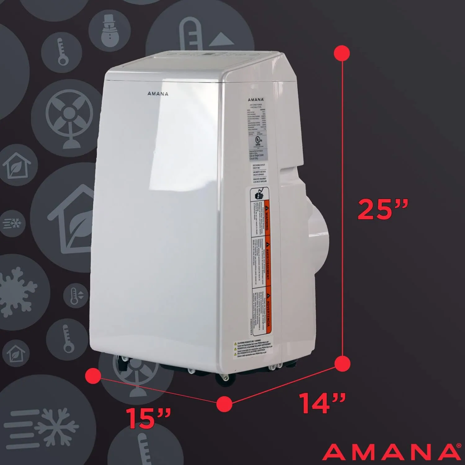 Amana AMAP084AW AC 8,000 BTU Portable Air Conditioner, for Rooms up to 300 Sq. Ft, with Dehumidifer, Fan Mode, Digital Controls, Remote, Wheels, 24H Timer, and Washable Filter, White