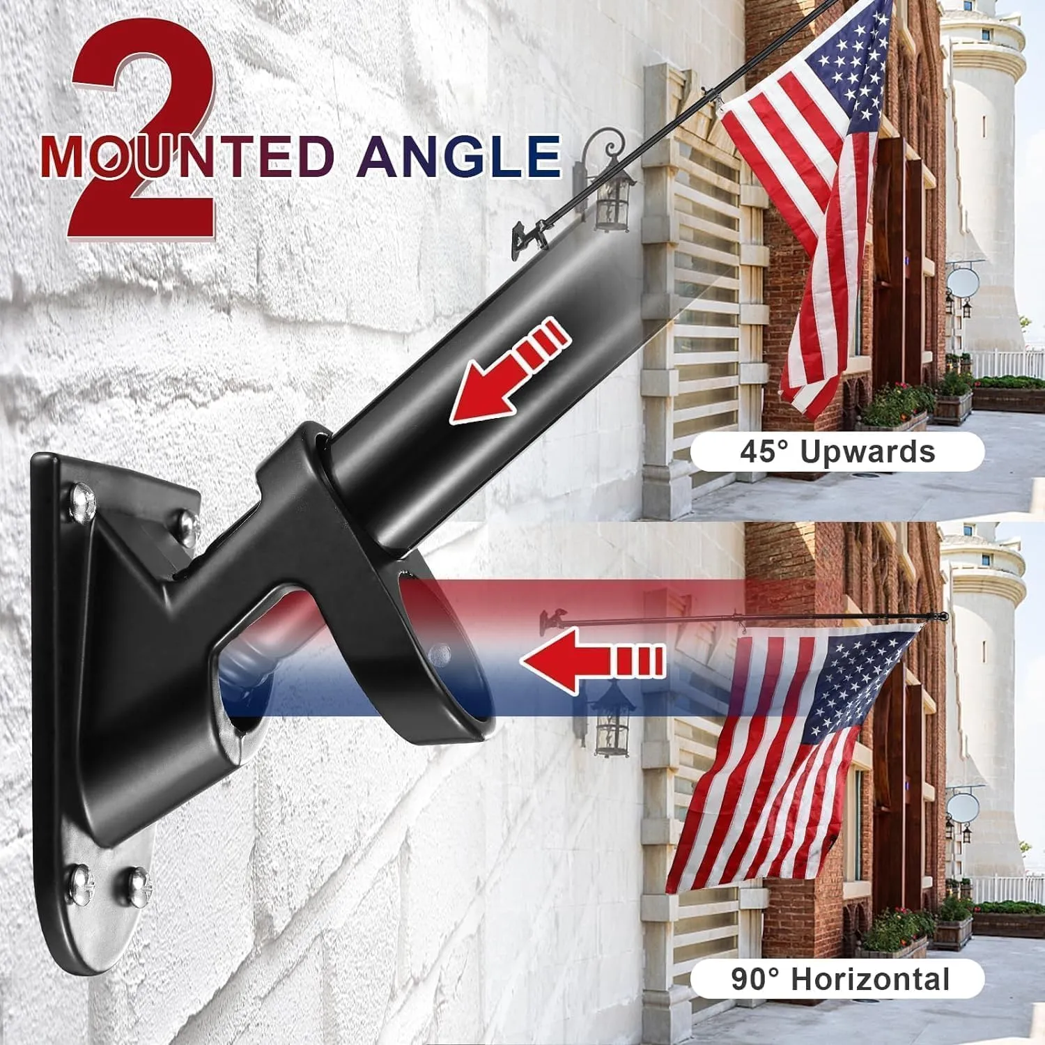 American Flag with Pole - Includes 5ft Heavy Duty Flag Pole Holder for Outside House,3x5 Embroidered US Flag and Wall Mount Bracket,Tangle Free Flagpoles Kit for Porch,Garage,Outdoor
