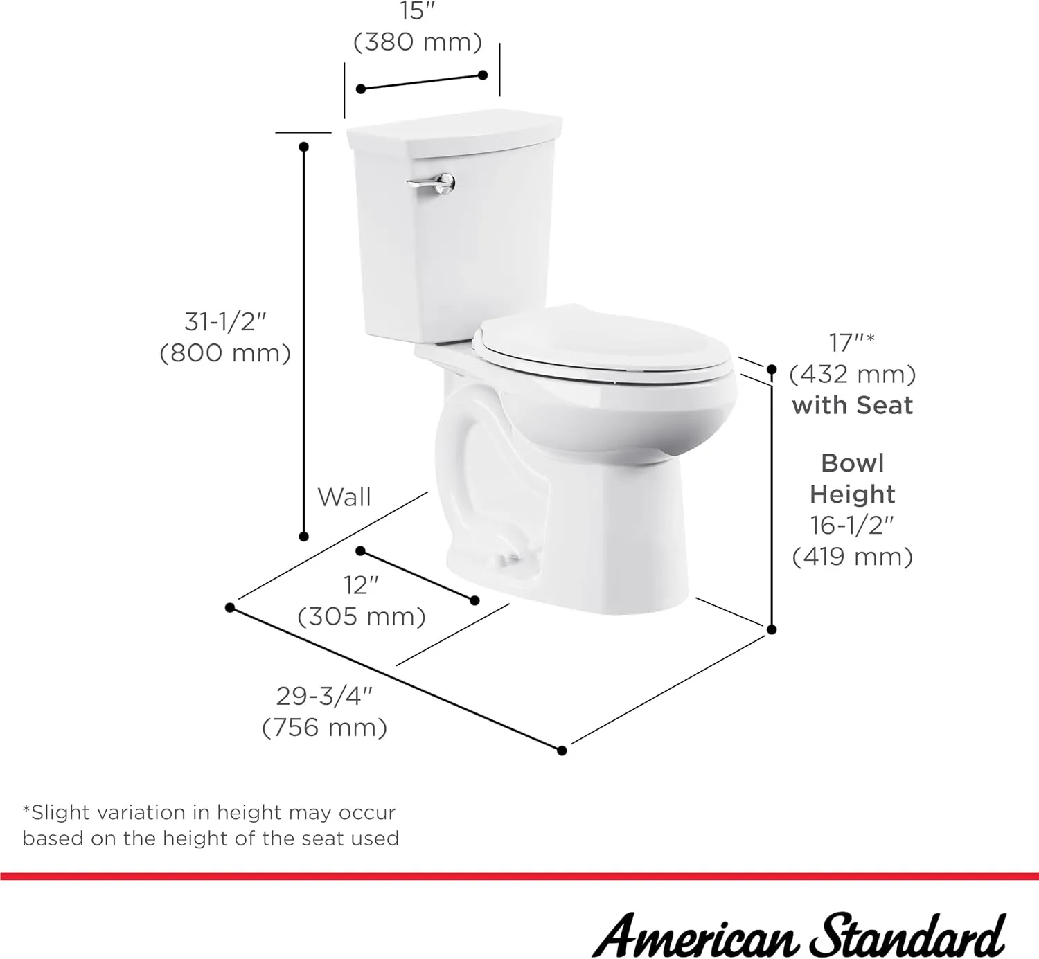 American Standard 606AA001.020 H2Optimum Two-Piece Toilet with Toilet Seat and Wax Ring, Elongated Front, Chair Height, White, 1.1 gpf