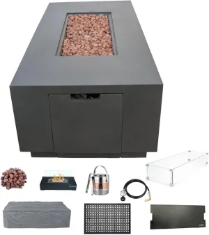 AMS Fireplace Sedona Fire Table Dark Gray Liquid Propane Gas Pit Table for Outside Patio Bundle with Wind Guard, and SS Burner Lid | Free Rubber Mat, Ice Bucket & Counter-top Lantern