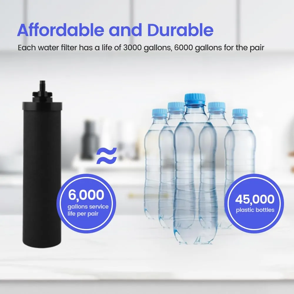 Amwater Cartridge Water Filter Compatible with Black Purification Elements Purifier Replacement Gravity System Filters,Fits BERKEY and Other Gravity Filter Systems(2 Pack）