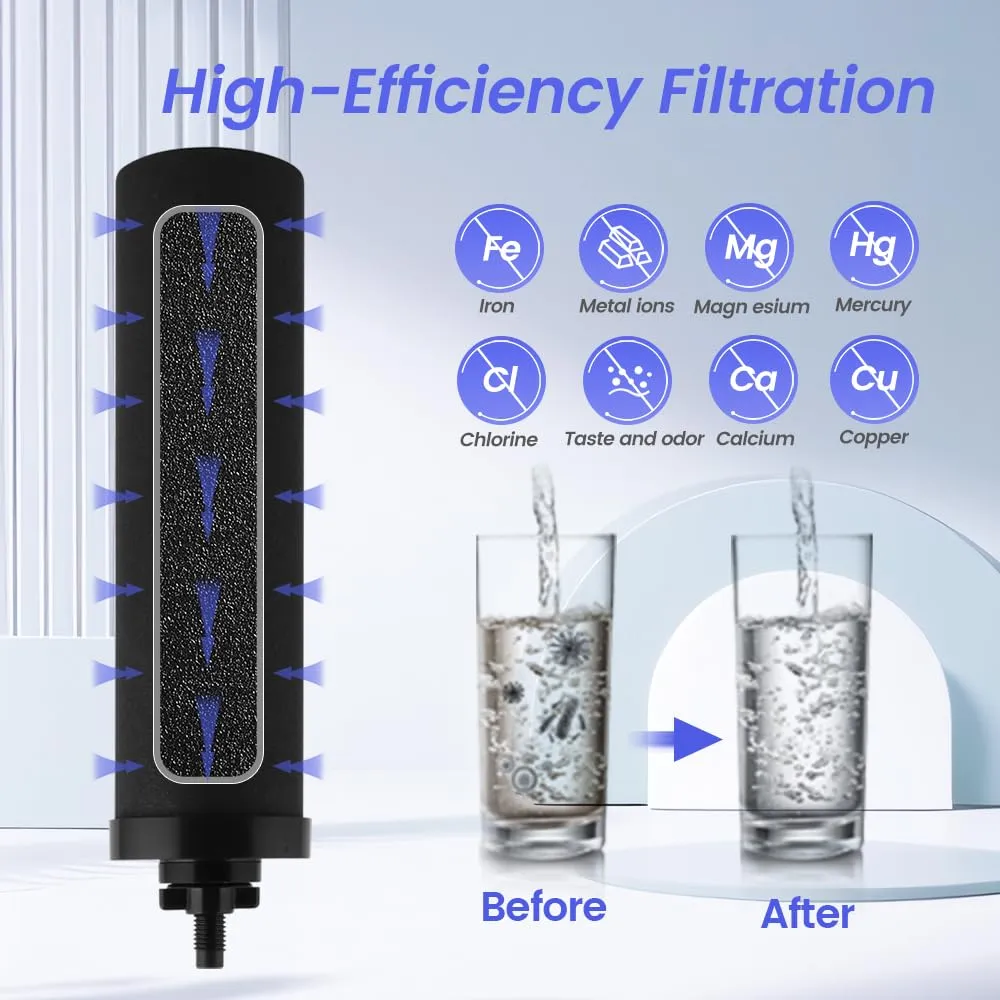 Amwater Cartridge Water Filter Compatible with Black Purification Elements Purifier Replacement Gravity System Filters,Fits BERKEY and Other Gravity Filter Systems(2 Pack）