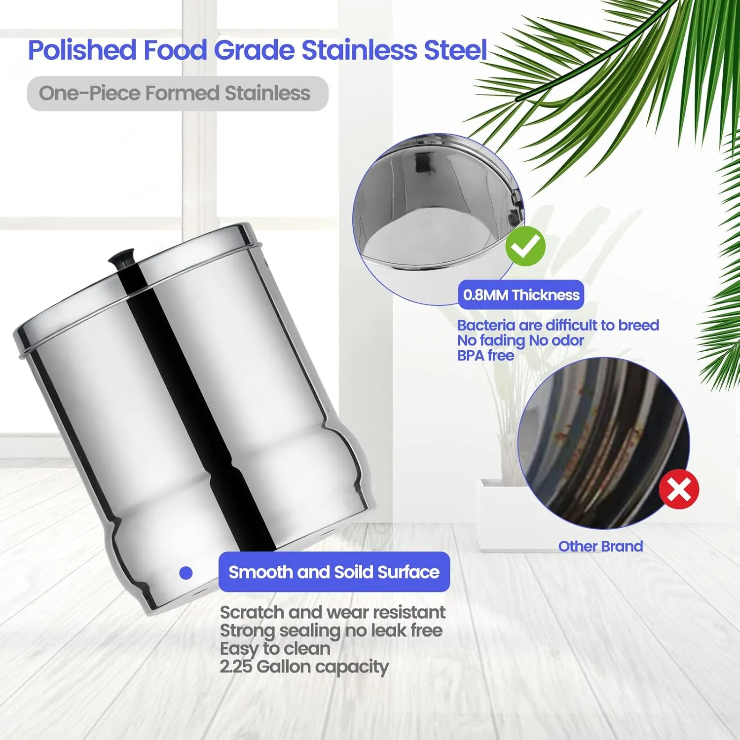 Amwater NSF/ANSI 42&372 Certification 2.25G Stainless Steel Gravity-Fed Water Filter System with 2 Black Purification Filter, 2 Fluoride Water Filter,Sight Glass Spigot, 6inch Stand
