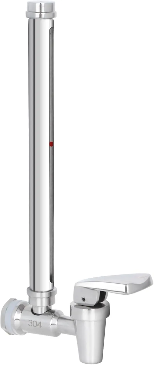Amwater Sight Glass Spigot,304 Stainless Steel,Compatible with The berkey Gravity-Fed Water Filtration System, Clear View Water Level with Red Floating Ball(Comfortable arc Stainless Steel Handle)