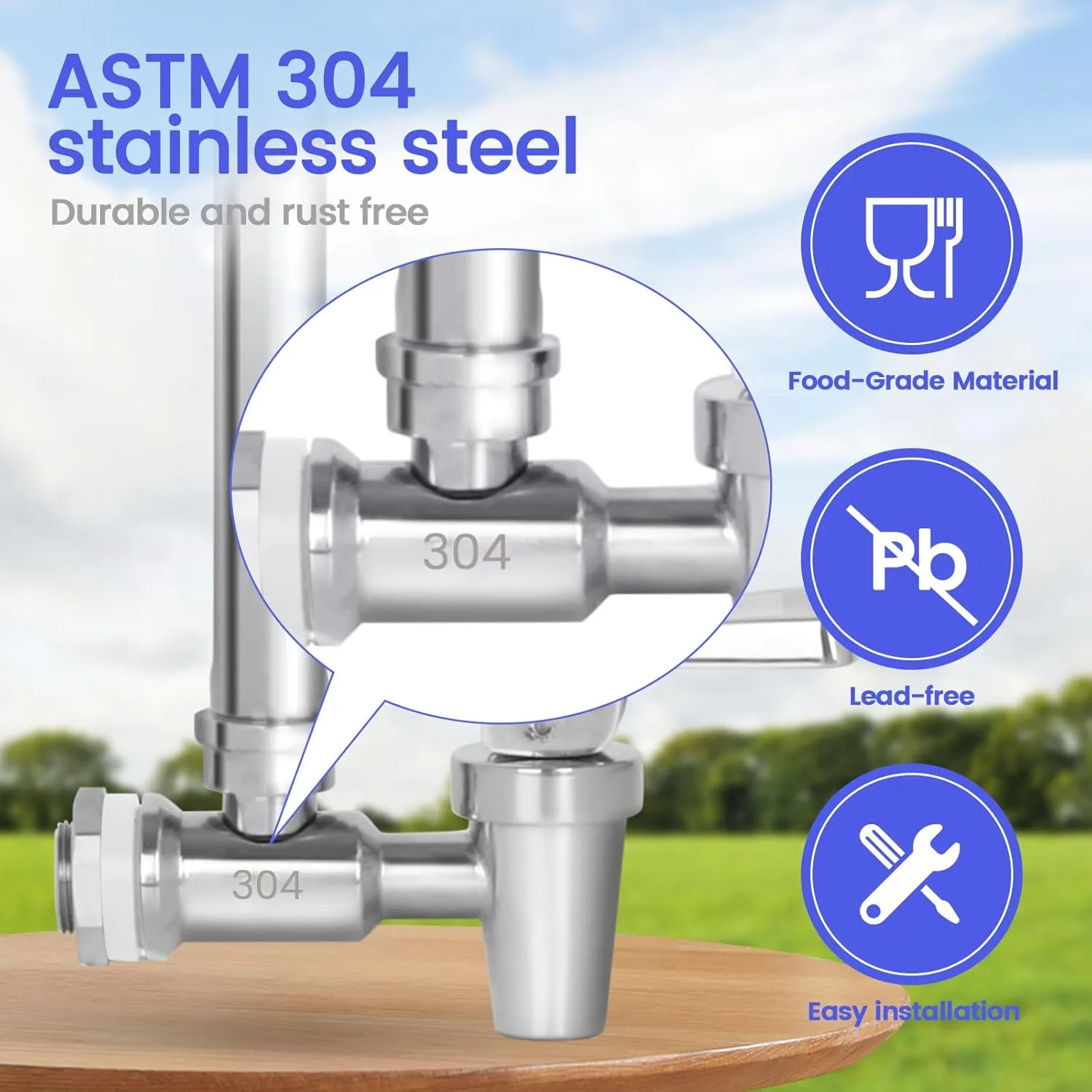 Amwater Sight Glass Spigot,304 Stainless Steel,Compatible with The berkey Gravity-Fed Water Filtration System, Clear View Water Level with Red Floating Ball(Comfortable arc Stainless Steel Handle)