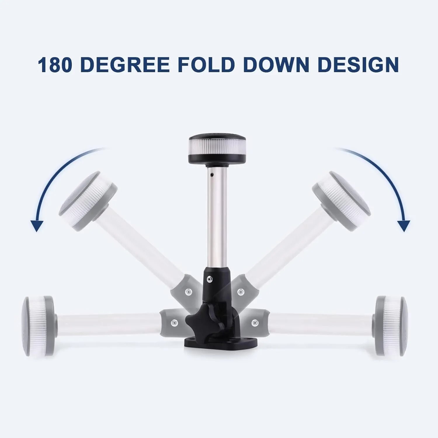 Anchor Light Boat Bimini Light Stern Light LED Marine Navigation Lights USCG 2 NM All Round White Stainless Steel 12 Volts for Pontoon 8 Inches (Adjustable Fold Down Base)