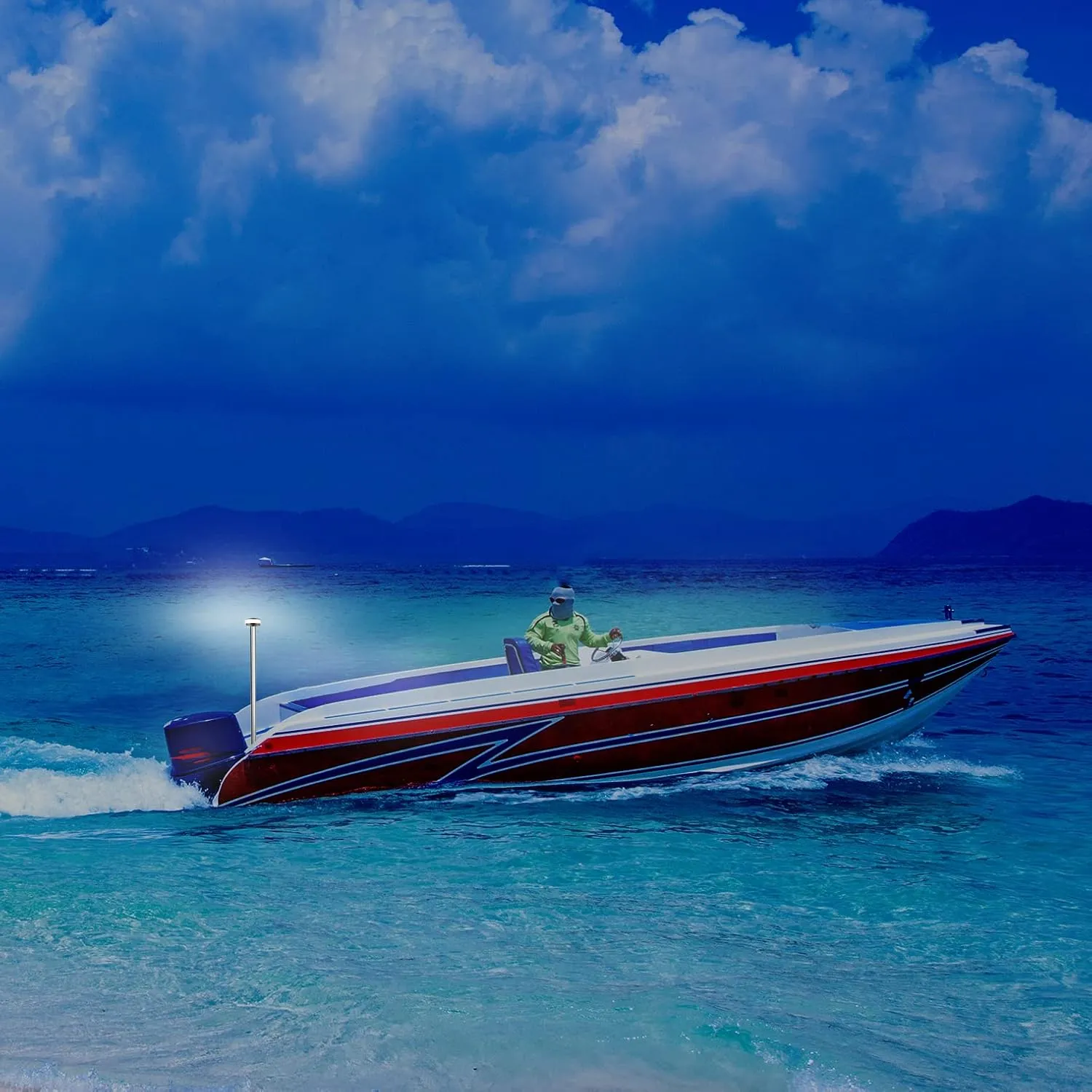 Anchor Light Boat Bimini Light Stern Light LED Marine Navigation Lights USCG 2 NM All Round White Stainless Steel 12 Volts for Pontoon 8 Inches (Adjustable Fold Down Base)