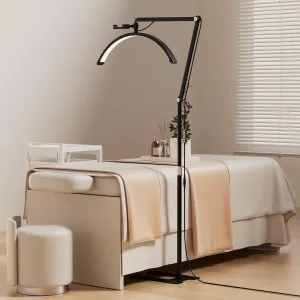 Andoer Dimmable Lash Light for Eyelash Tech, Half Moon Shaped Esthetician Light with Phone Holder, Shadowless Warm Lighting, Height Adjustable, Floor Lash Lamp for Beauty, Tattoo and SPA