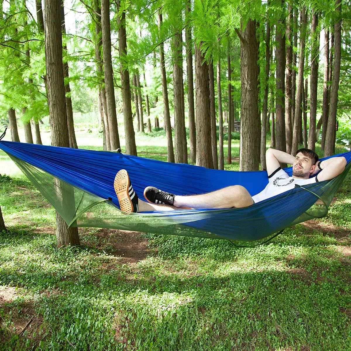 Anti-mosquito Parachute Nylon Hammock Outdoor Travel Camping Turn Over Tents (Dark Green)