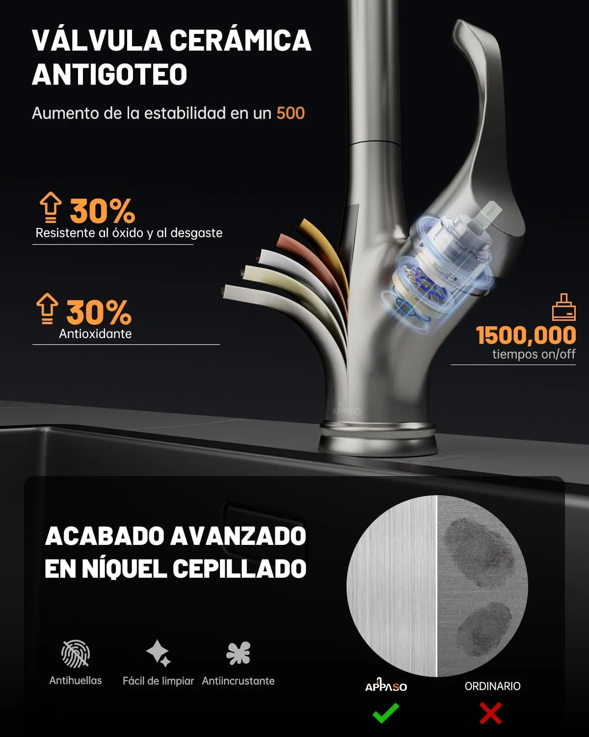APPASO Pull Down Kitchen Faucet with Sprayer Stainless Steel Brushed Nickel - Single Handle Commercial High Arc Pull Out Spray Head Kitchen Sink Faucets with Deck Plate, Llave para Fregadero de Cocina