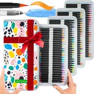 ARTISTRO Gifts for Mom Mothers Day 100 Watercolor Markers – Brush Pens, Fineliner, Water Brush, Portable Bag – Vibrant, Washable, Non-Toxic – Presents for Mama Ideal for Coloring, Calligraphy & Art