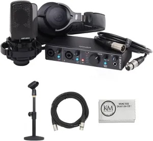 Arturia Minifuse Recording Pack | Black Bundle with 20-Ft XLR Microphone Cable   Microphone Desktop Stand   Microfiber Cleaning Cloth (4 Items)