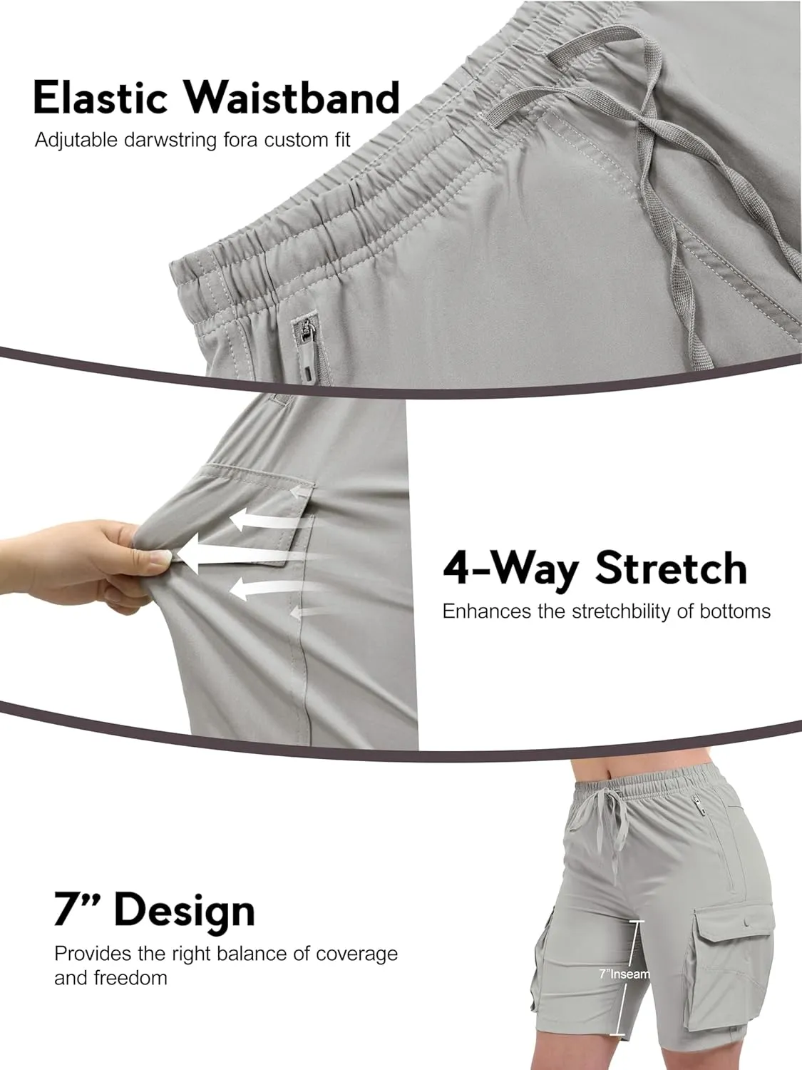 Arunlluta 7" Hiking Shorts Women Quick Dry Cargo Shorts for Women Lightweight Womens Golf Shorts Stretchy Athletic Summer