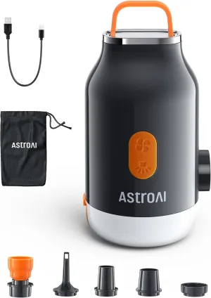 AstroAI Mini Air Pump for Inflatables with 3000mAh Battery Portable Air Mattress Pump with Camping Lantern Electric Air Pump with 5 Nozzles Inflate & Deflate Air Mattress, Vacuum Storage Bags