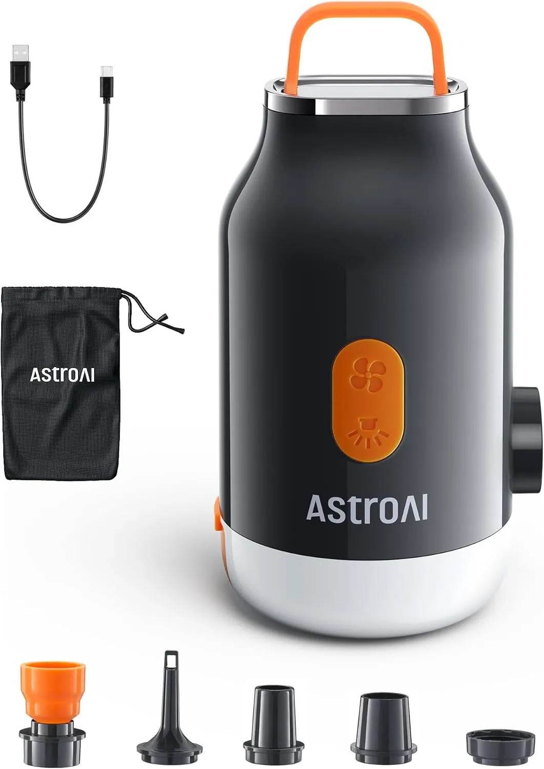 AstroAI Mini Air Pump for Inflatables with 3000mAh Battery Portable Air Mattress Pump with Camping Lantern Electric Air Pump with 5 Nozzles Inflate & Deflate Air Mattress, Vacuum Storage Bags
