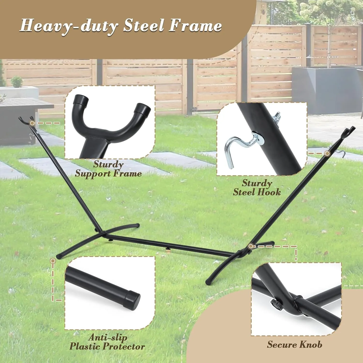 Athena Collection Double Hammock with Stand for Outside, Heavy-Duty Steel Stand 250 Lbs Weight Capacity, Portable Outdoor Hammock Swing with Carry Bag for Indoor, Outdoor, Backyard, Blue Yellow