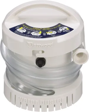 Attwood 4140-4 WaterBuster® Portable Pump, Submersible, Battery Powered, 200 GPH, 42-Inch Hose, 5 ¼-Inch Diameter