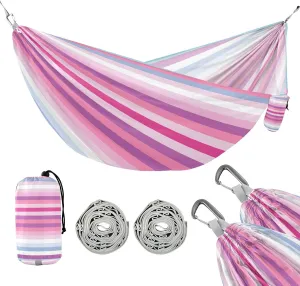 ATTX Colorful Stripes Camping Hammock - Lightweight & Portable Hammocks, Heavy Duty 330lbs Capacity for Indoor, Hiking, Backpacking, Travel, Backyard, Beach#224