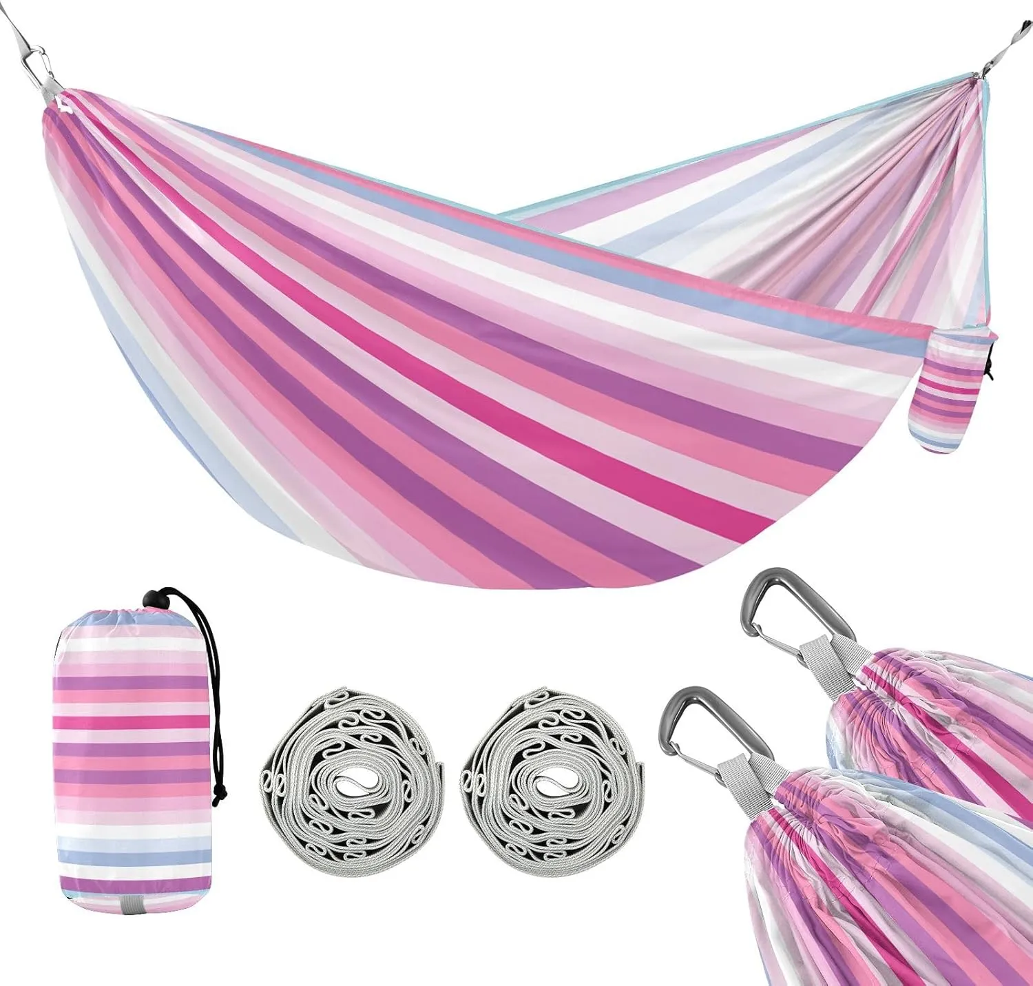 ATTX Colorful Stripes Camping Hammock - Lightweight & Portable Hammocks, Heavy Duty 330lbs Capacity for Indoor, Hiking, Backpacking, Travel, Backyard, Beach#224