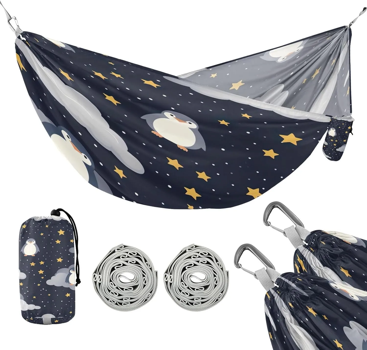 ATTX Cute Penguin Camping Hammock - Lightweight & Portable Hammocks, Heavy Duty 330lbs Capacity for Indoor, Hiking, Backpacking, Travel, Backyard, Beach#355