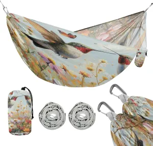 ATTX Hummingbirds Wildflowers Camping Hammock - Lightweight & Portable Hammocks, Heavy Duty 330lbs Capacity for Indoor, Hiking, Backpacking, Travel, Backyard, Beach#474