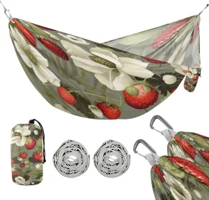 ATTX Strawberry Flower Pattern Camping Hammock - Lightweight & Portable Hammocks, Heavy Duty 330lbs Capacity for Indoor, Hiking, Backpacking, Travel, Backyard, Beach#310