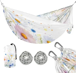 ATTX Watercolor Wildflowers Camping Hammock - Lightweight & Portable Hammocks, Heavy Duty 330lbs Capacity for Indoor, Hiking, Backpacking, Travel, Backyard, Beach#90