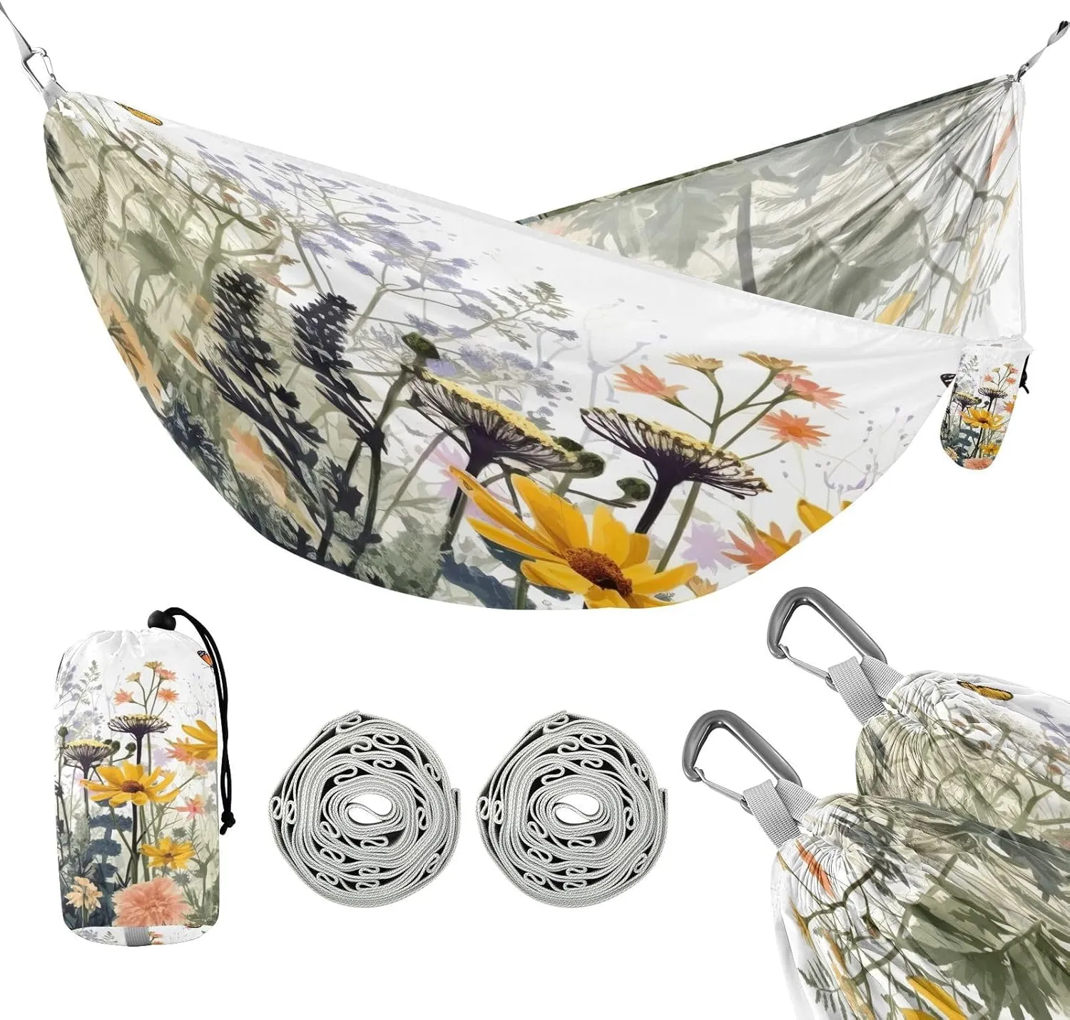 ATTX Wildflowers Butterfly Camping Hammock - Lightweight & Portable Hammocks, Heavy Duty 330lbs Capacity for Indoor, Hiking, Backpacking, Travel, Backyard, Beach#195