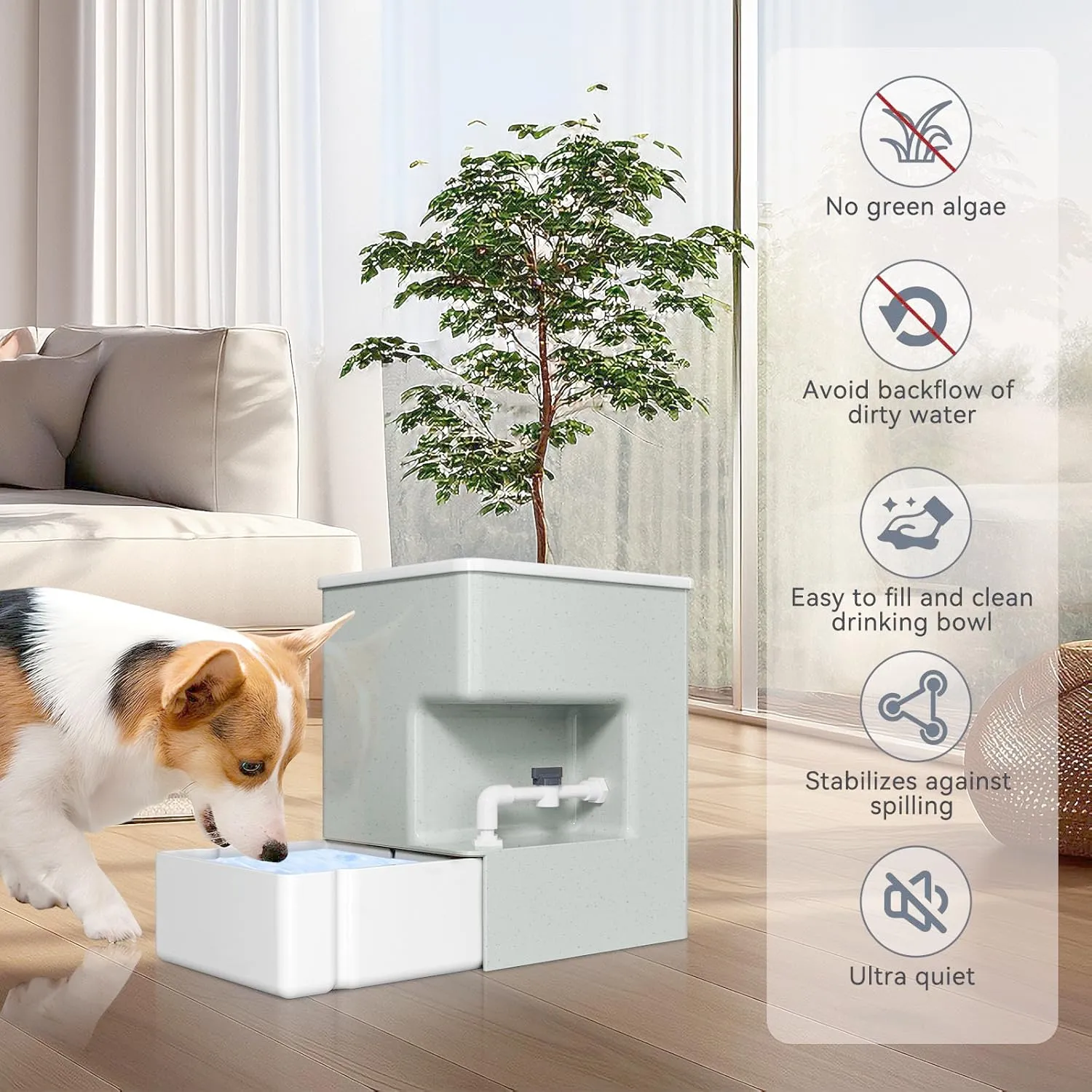 Automatic 8L Pet Waterer - Gravity Water Dispenser for Cats, Puppies, and Dogs.Prevents Dirty Water Backflow, Easy to Refill（White, Green, White）