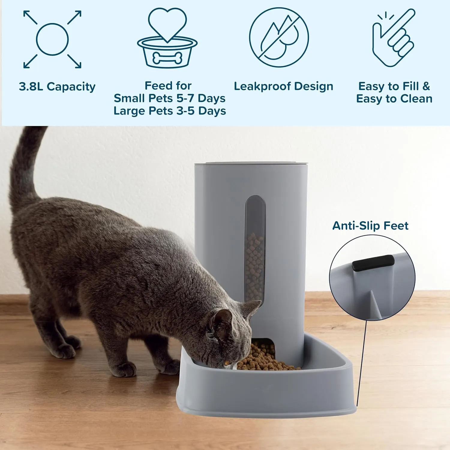 Automatic Cat Feeder and Water Dispenser - 2-Pack 3.8L/1G Pet Bowls - Gravity Automatic Cat and Dog Feeding Station - Pet Supplies by PETMAKER (Gray)