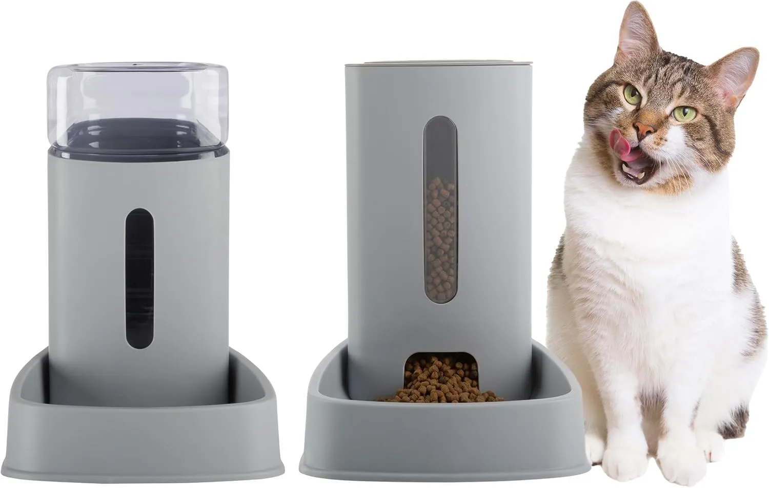 Automatic Cat Feeder and Water Dispenser - 2-Pack 3.8L/1G Pet Bowls - Gravity Automatic Cat and Dog Feeding Station - Pet Supplies by PETMAKER (Gray)