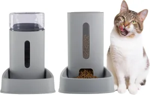 Automatic Cat Feeder and Water Dispenser - 2-Pack 3.8L/1G Pet Bowls - Gravity Automatic Cat and Dog Feeding Station - Pet Supplies by PETMAKER (Gray)
