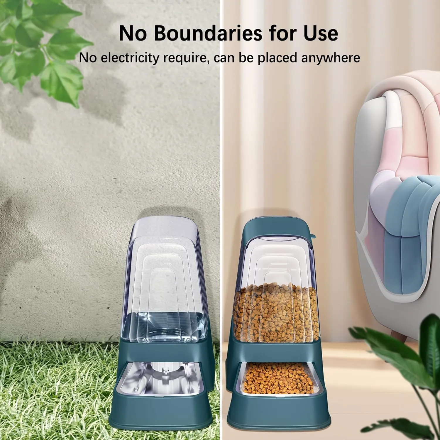 Automatic Dog and Cat Food Feeder and Water Dispenser Set with Stainless Steel Bowls,Gravity Pet Food and Water Feeders,100% BPA-Free,Large Capacity for Cats Dogs Pets