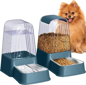 Automatic Dog and Cat Food Feeder and Water Dispenser Set with Stainless Steel Bowls,Gravity Pet Food and Water Feeders,100% BPA-Free,Large Capacity for Cats Dogs Pets