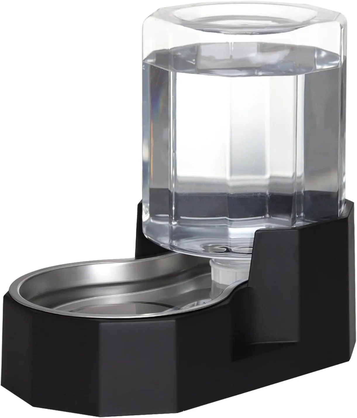 Automatic Pet Water Dispenser with Stainless Steel Bowl, Gravity Waterer, Angular Water Feeder for Small to Large Dogs and Cats (Black, 4L Without Filter)