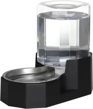 Automatic Pet Water Dispenser with Stainless Steel Bowl, Gravity Waterer, Angular Water Feeder for Small to Large Dogs and Cats (Black, 4L Without Filter)