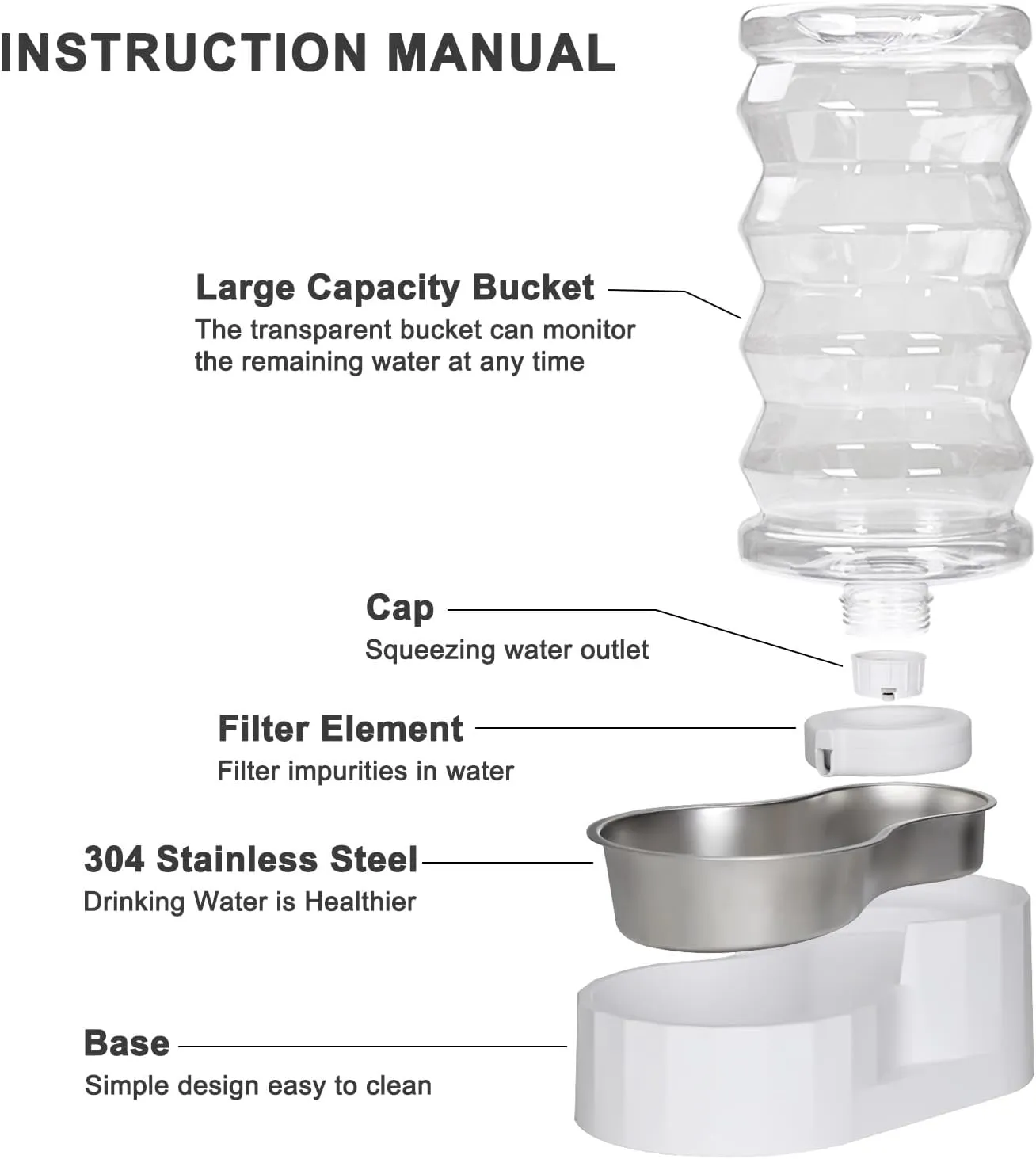 Automatic Pet Waterer,8L Gravity Stainless Steel Water Dispenser,100% BPA-Free, Large Capacity Water Feeder for Cats and Small and Medium-Sized Dogs