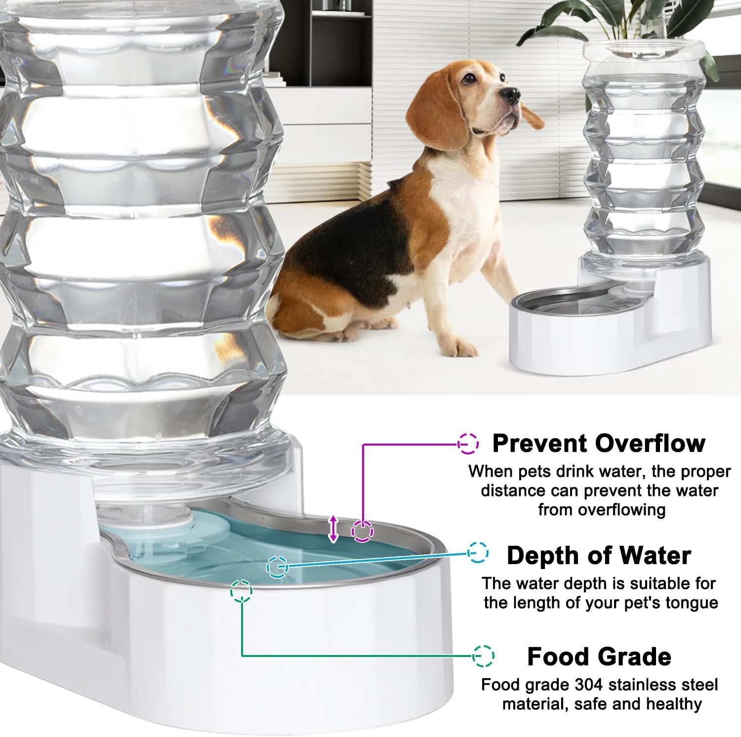 Automatic Pet Waterer,8L Gravity Stainless Steel Water Dispenser,100% BPA-Free, Large Capacity Water Feeder for Cats and Small and Medium-Sized Dogs